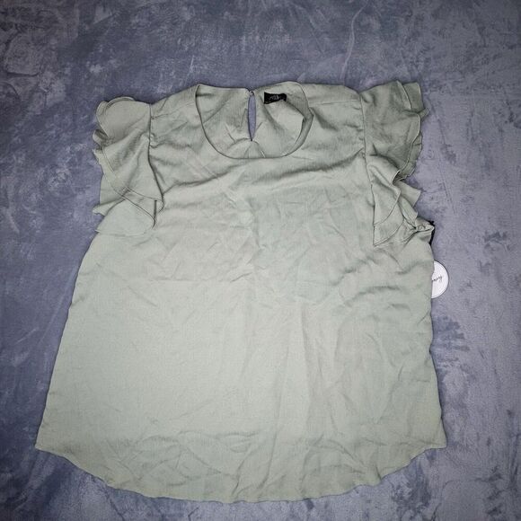 Milk & Honey Sz 3X Women's Blouse Army Green Flutter Ruffle Sleeve Top Shirt - Picture 6 of 13